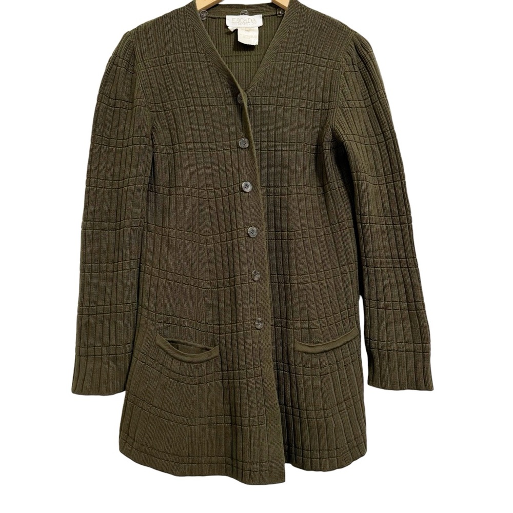 Escada Margaretha Lev Cardigan Button Front Sweater Olive Green Size 34 Smalll